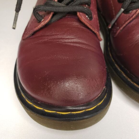 Dr Doc Martens Burgandy Leather Combat Boots Youth Kids Girls Size 12 US 1460J - Picture 9 of 16